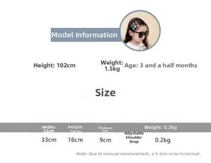Detailed size chart for kids nylon crossbody bag showing 33x16x9cm dimensions