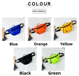Kids nylon fanny packs set in bright blue orange yellow black and green colors