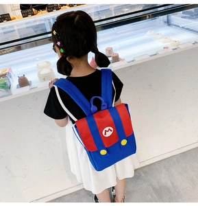 Toddler backpack featuring iconic Super Mario color blocking in vibrant red and blue