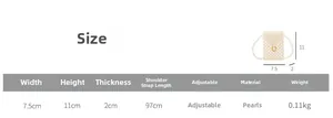 Size chart showing width 7.5cm and height 11cm for the pearl beaded mini crossbody bag