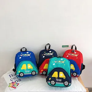 Kids Backpack Cartoon Police Car Shape Toddler School Bag Durable Nylon Breathable For Boys Girls Kindergarten