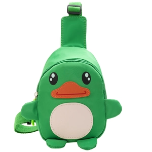 Cute green cartoon duck crossbody chest bag for kids with adjustable shoulder strap