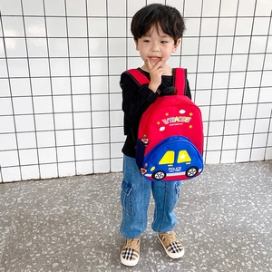 Cartoon police car kids backpack for preschool boys with red and blue contrast design