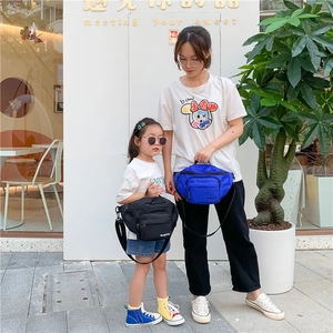 Matching parent and child nylon waist bags in black and royal blue for daily outdoor activities