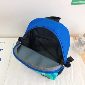 Blue car-themed backpack for toddlers featuring large main compartment and canvas material