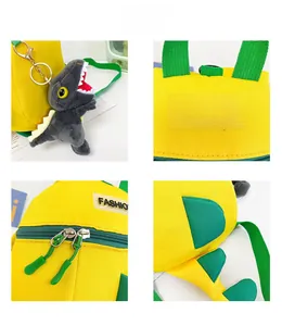 Détails du sac à dos dinosaure jaune avec fermeture éclair double et peluche mignonne