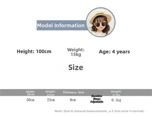 Size chart showing 30x23x9cm dimensions for the kids hollow beach basket bag