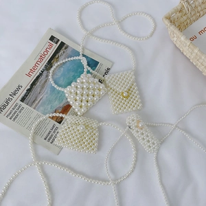 Kids Girls Mini Crossbody Bag Handmade Imitation Artificial Pearl Beaded Elegant Trendy Korean Style Shoulder Bag For Daily Party