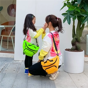 Fluorescent nylon crossbody chest bag for kids and parents with adjustable straps