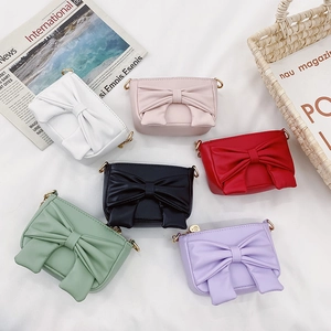 Kids Mini Crossbody Bag PU Leather Large Bow Gold Chain Strap Sweet Princess Fashion Accessory For Toddler Girls