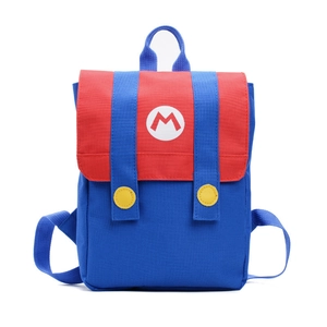 Cartoon Mario-themed children's backpack with red and blue color-block design