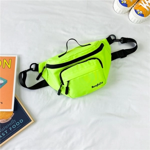 Kids neon green nylon fanny pack with adjustable strap and front zipper pocket