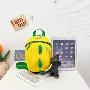 Mignon sac à dos dinosaure jaune pour tout-petit avec épines vertes et peluche douce