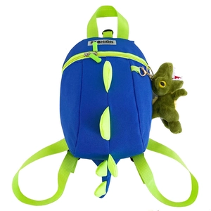 Sac à dos dinosaure bleu pour enfants avec pointes vertes et peluche mignonne