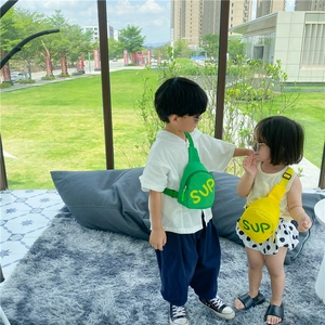Vibrant children's SUP printed crossbody chest bags in bright green and yellow colors