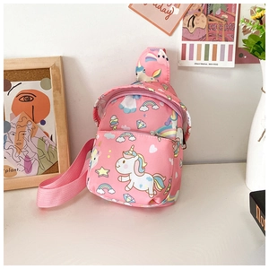 Sac de poitrine rose pour enfants avec licorne, arcs-en-ciel et bandoulière