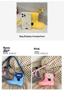 Mini boot-shaped crossbody bags in silicone yellow blue and pink shown in detail