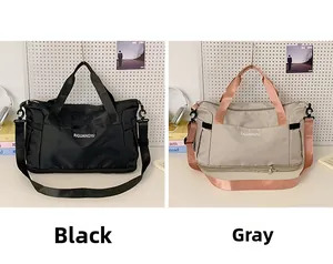 Dual-color showcase of grey and black nylon duffel bags with bottom shoe compartment