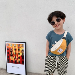 Sac de poitrine en toile bicolore jaune et blanc cassé pour enfant style décontracté