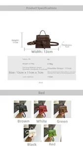 Mini retro PU leather handbag detail showing dimensions and five various color options