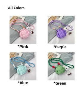 Quilted down jacket style mini crossbody bags in pink, purple, blue, and green variants