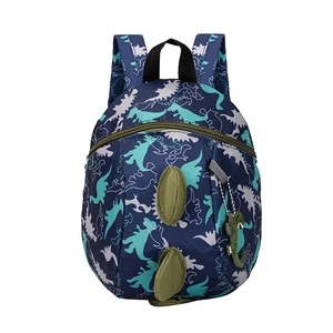 Navy blue toddler dinosaur backpack with 3D green fins and silhouette patterns for boys