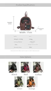Size chart showing dimensions and colors for the minimalist shirt style mini backpack