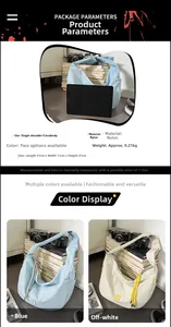Detailansicht der Nylon-Umhängetasche mit Größenvergleich zu einem Tablet-PC