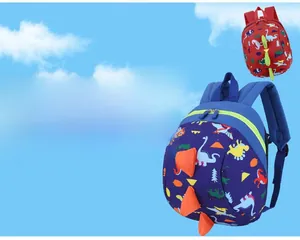 Detail of dinosaur print toddler backpack with 3D spikes and durable zipper closure