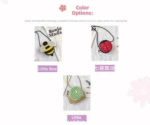 Vue détaillée des adorables sacs à bandoulière pour enfants en forme d'abeille et de coccinelle