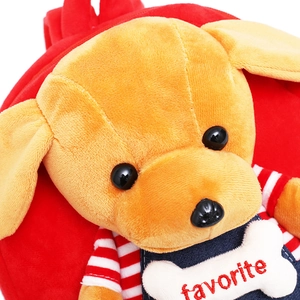 Cute puppy plush backpack in bright orange with denim outfit for kids and toddlers