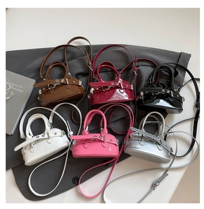 Mini high-gloss shell bags in six colors with metallic buckle details for women