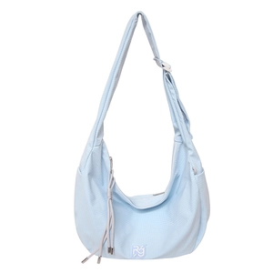 Hellblaue Kinder-Umhängetasche in Halbmondform aus kariertem Nylon mit RG-Logo-Stickerei