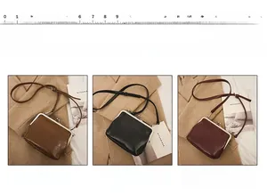 Detailed comparison of three vintage kiss-lock crossbody bags in brown, black, and burgundy