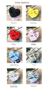 Kids heart crossbody bags shown in eight colors with cute bows and chain straps