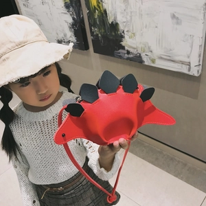 Sac à bandoulière dinosaure rouge pour enfants avec pointes en cuir et sangle réglable
