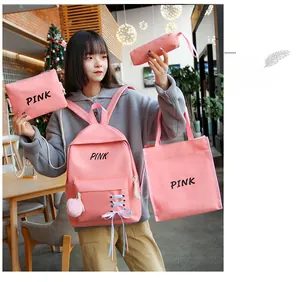 Ensemble sac à dos rose 4 pièces avec cabas et bandoulière et lettrage rose élégant