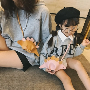 Sac bandoulière dinosaure 3D rose et jaune en cuir PU pour enfants et parents