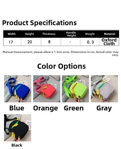 Detailed size chart and multi-color options for the Oxford cloth small crossbody bag