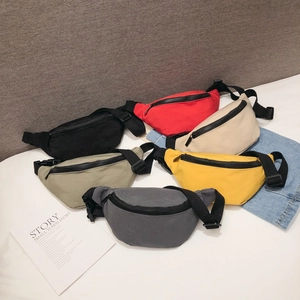 Kids Canvas Waist Bag Chest Crossbody Fanny Pack Solid Color Adjustable Strap For Toddlers Boys Girls Sporty Style