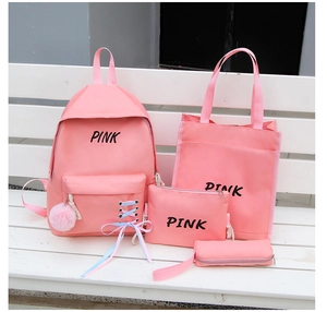Ensemble scolaire 4 pièces rose avec sac à dos, fourre-tout et trousse à crayons