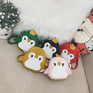 Mini Cartoon Penguin Crossbody Bag PU Leather Animal Shape Zippered Small Shoulder Purse For Kids Girls Cute Novelty