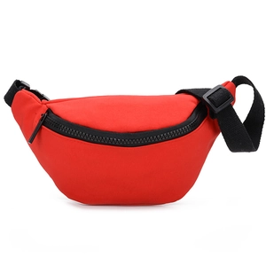 Vibrant red kids fanny pack with durable black zipper and adjustable strap