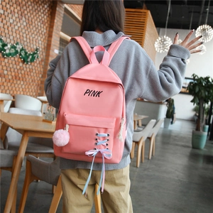 Sac à dos rose pour filles avec imprimé lettres PINK et ruban décoratif élégant