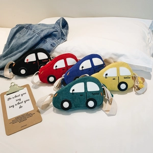 Corduroy Kids Cartoon Car Shaped Crossbody Bag Adjustable Strap Mini Shoulder Bag For Boys Girls
