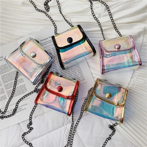 Sac À Bandoulière Mini En PVC Transparent Laser Holographique Chaîne Métallique Pour Enfants Filles Tendance
