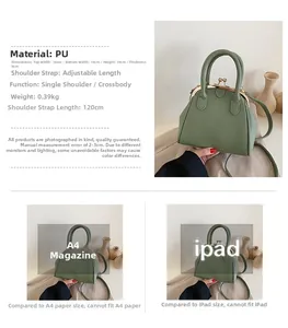 Detail view of green shell bag dimensions 19x19x8cm with adjustable strap and PU texture