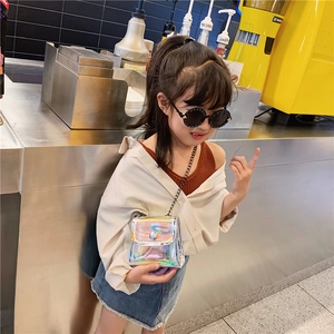Petit sac bandoulière laser holographique pour enfants avec chaîne métallique