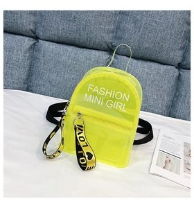 Détail du mini sac à dos transparent jaune fluo avec inscription Fashion Mini Girl