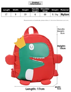 Tableau des tailles détaillé pour le sac à dos dinosaure avec dimensions en centimètres
